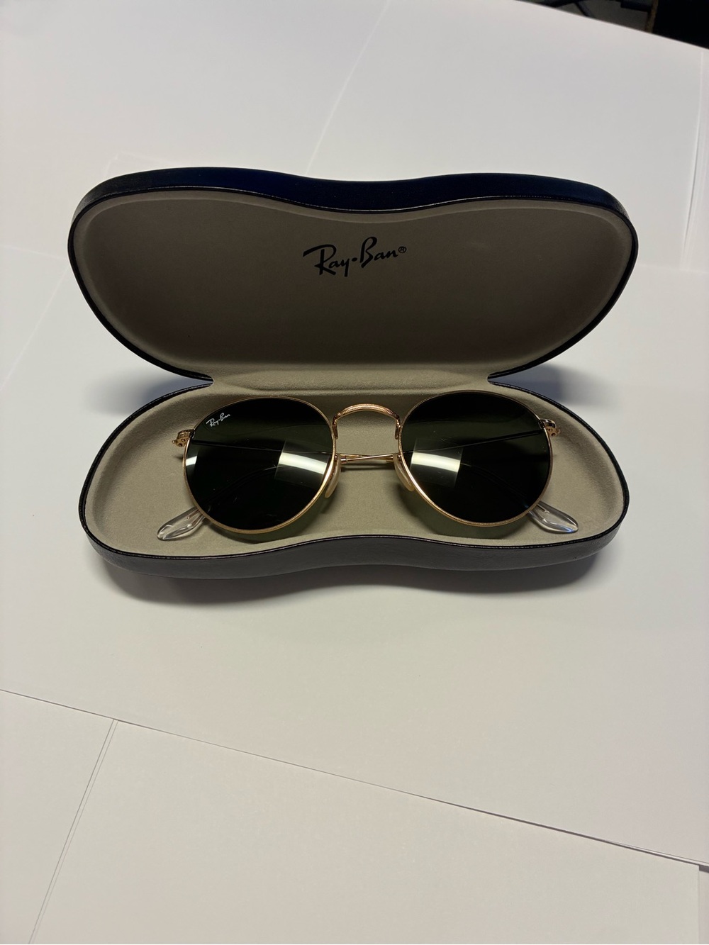 Ray-Ban Round Metal Sunglasses Gold Frame with Dark Green Lenses